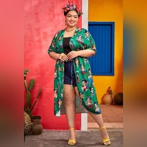 Frida Kahlo x Shein Floral Print Kimono Green Size 3XL
